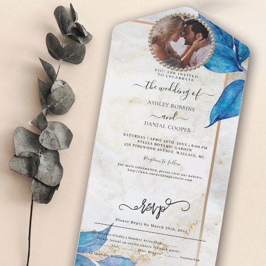 Mariage De Foliage Bleu Tout En Une Invitation