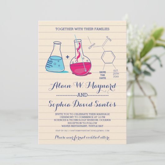 Mariage de la chimie rose et bleu Invitations de p (Debout devant)