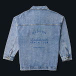 Mariage de la fête de bachelorette de la servante<br><div class="desc">Cette veste en denim n'est pas seulement un vêtement ; c'est un garde-robe personnalisé qui ajoute une touche de charme à votre fête de mariée. Doté d'éléments personnalisables, vous pouvez le personnaliser avec le nom de la servante ou un message spécial, ce qui en fait une partie unique et chère...</div>