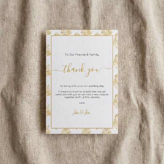 Mariage de la feuille d'or merci Table Card