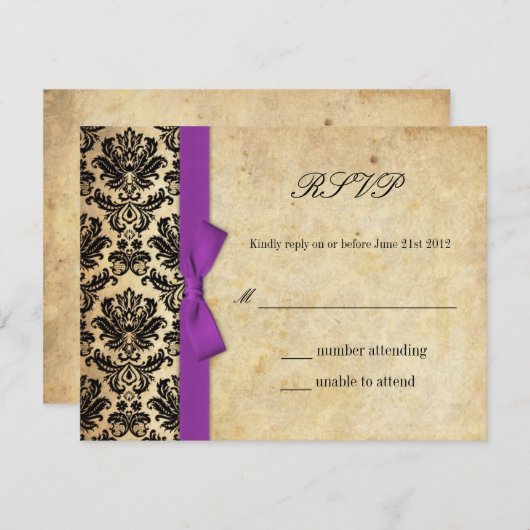 Mariage de la mâchoire pourpre Damask RSVP (Devant / Derrière)