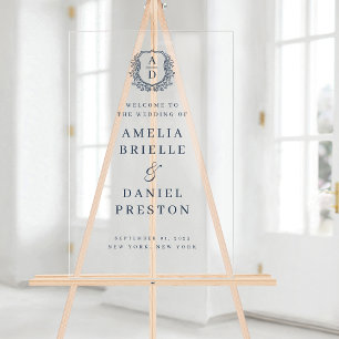 Mariage de la marine Blue Monogram Crest Affiche d