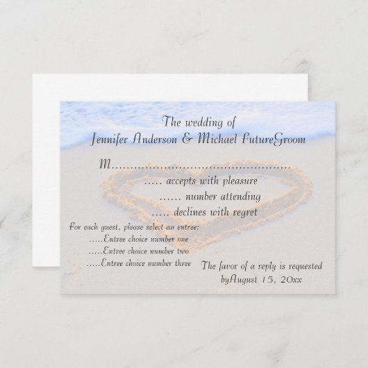 Mariage de la plage Heart in Sand RSVP (Devant / Derrière)