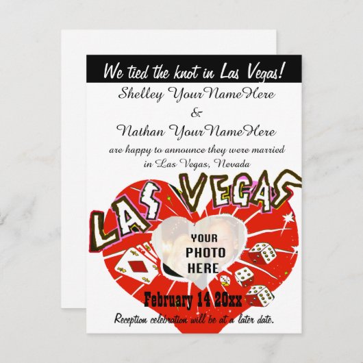 Mariage de Las Vegas Faire-part noir blanc rouge (Devant / Derrière)