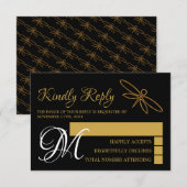 Mariage de libellule vintage d'huile d'or RSVP (Devant / Derrière)