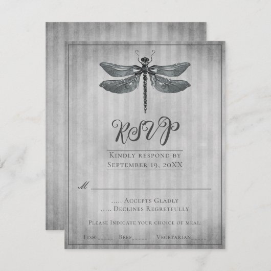 Mariage de libellules à bijoux en argent RSVP (Devant / Derrière)