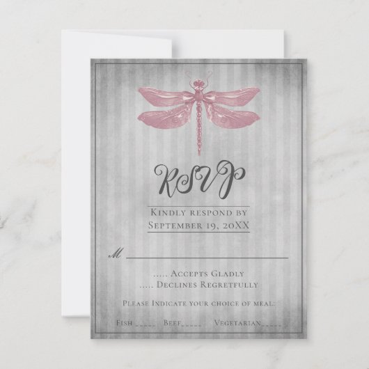 Mariage de libellules à bijoux roses RSVP (Devant)