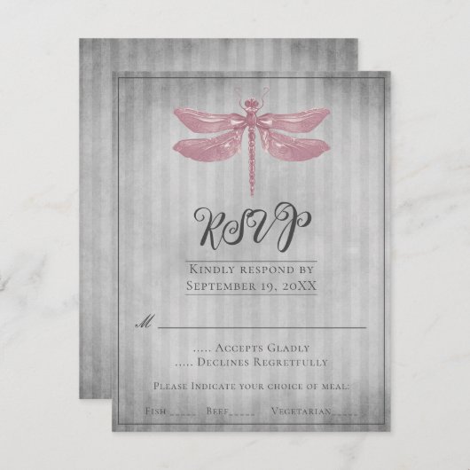 Mariage de libellules à bijoux roses RSVP (Devant / Derrière)