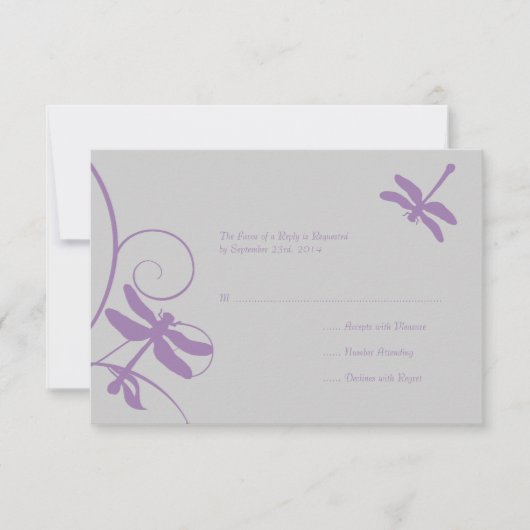Mariage de libellules d'argent et de lavande RSVP (Devant)