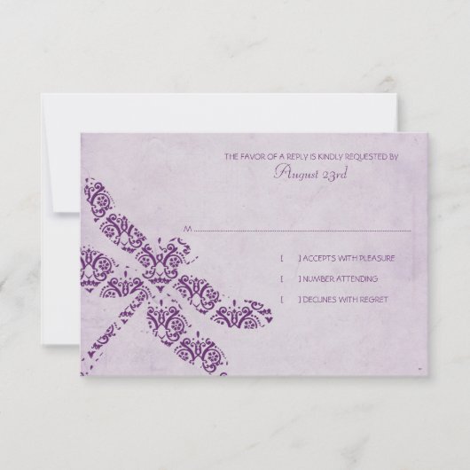 Mariage de libellules pourpres Damas RSVP (Devant)
