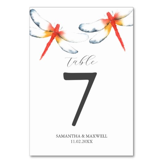 Mariage de libellules rouges Numéro de table (Dos)