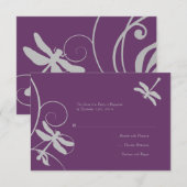 Mariage de libellules violettes et argentées RSVP (Devant / Derrière)