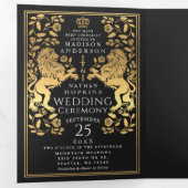 Mariage de Lion Royal Médiéval Noir Tri-Fold (Intérieur en premier)
