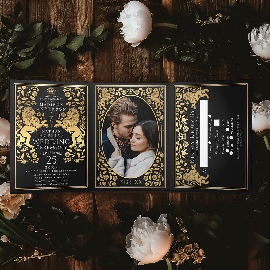 Mariage de Lion Royal Médiéval Noir Tri-Fold