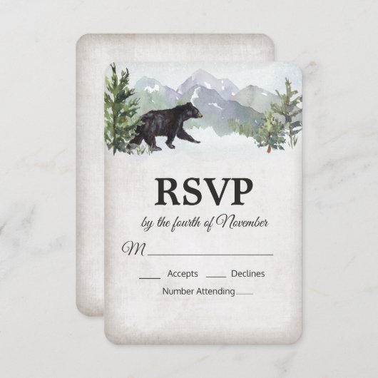 Mariage de l'ours rustique en bois RSVP (Devant / Derrière)