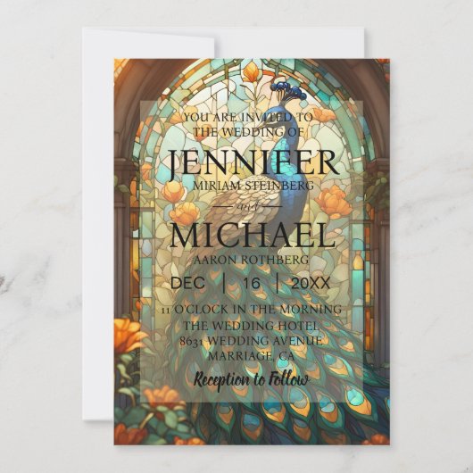 Mariage de Luxe : Invitations Majestueuses au Paon (Devant)