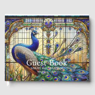 Mariage de luxe : Livre d'or Peacock en verre tein