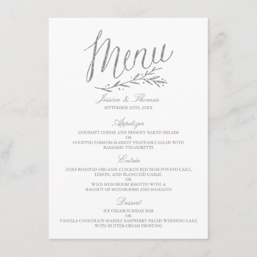 Mariage de menu Chic Faux Argent Modèle (Devant)