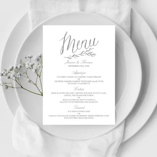 Mariage de menu Chic Faux Argent Modèle
