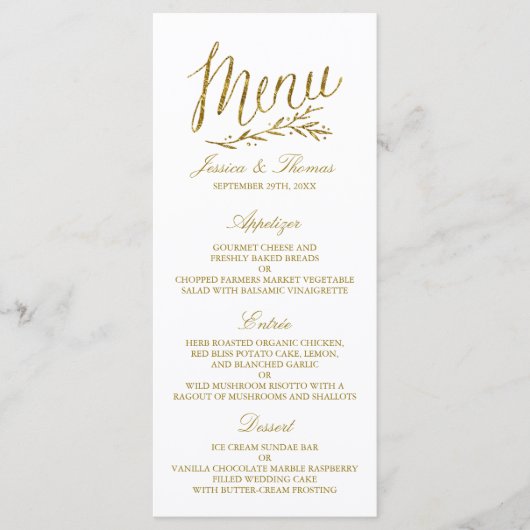 Mariage de menu Chic Faux Gold Foil Modèle (Devant)