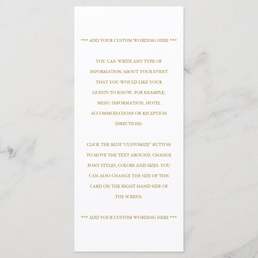 Mariage de menu Chic Faux Gold Foil Modèle (Dos)