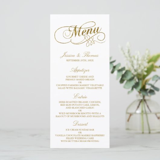 Mariage de menu Chic Faux Gold Foil Modèle (Debout devant)