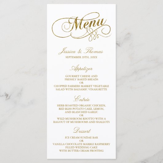 Mariage de menu Chic Faux Gold Foil Modèle (Devant)