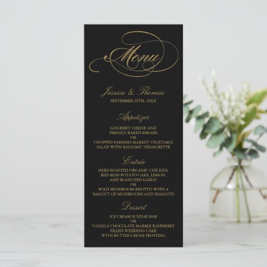 Mariage de menu Chic Faux Gold Foil Modèle (Debout devant)