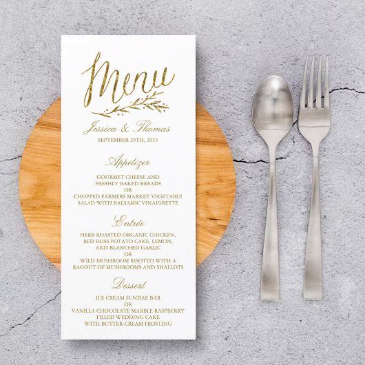 Mariage de menu Chic Faux Gold Foil Modèle