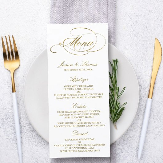 Mariage de menu Chic Faux Gold Foil Modèle