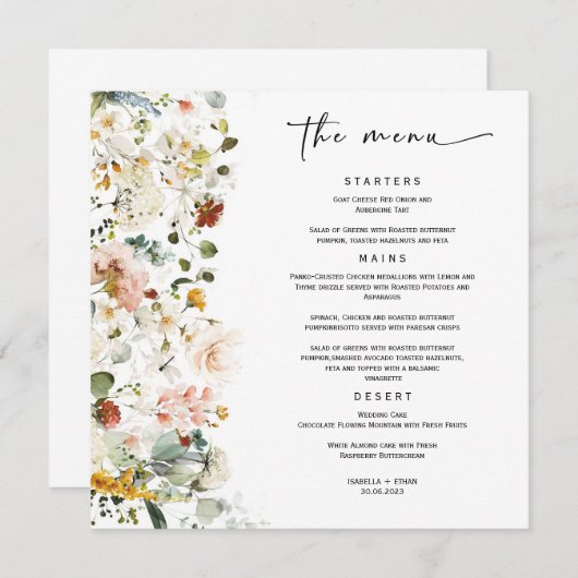 Mariage de menu Fleur sauvage Boho Modèle (Devant / Derrière)