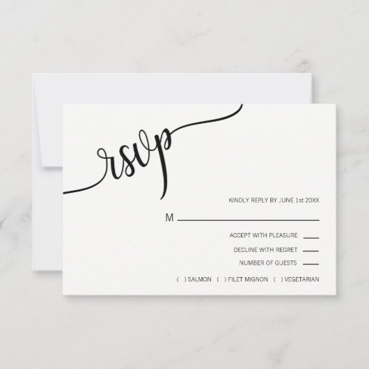 Mariage de menu RSVP Black White moderne (Devant)