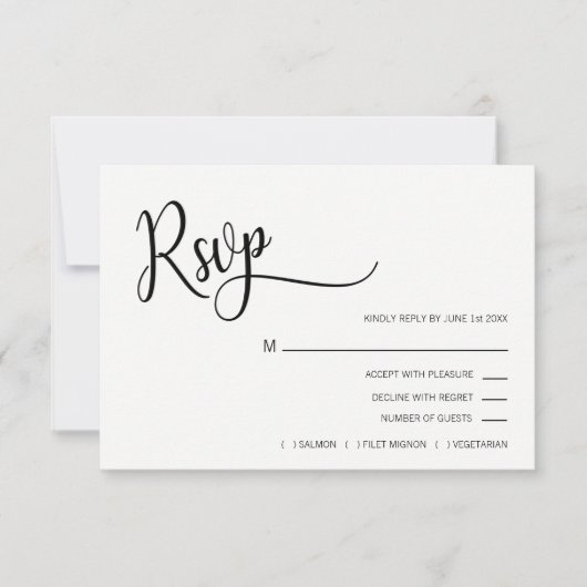 Mariage de menu RSVP moderne noir et blanc (Devant)