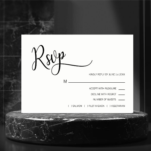 Mariage de menu RSVP moderne noir et blanc