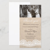 Mariage de Merci de Carte photo Burlap & Lace (Devant / Derrière)
