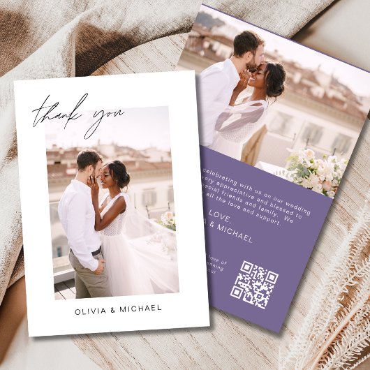 Mariage de Merci de Carte photo de code QR violet