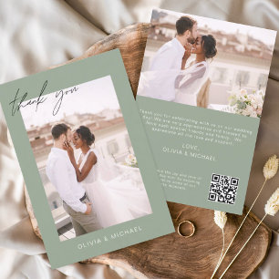 Mariage de Merci de code QR Sage Green Carte photo