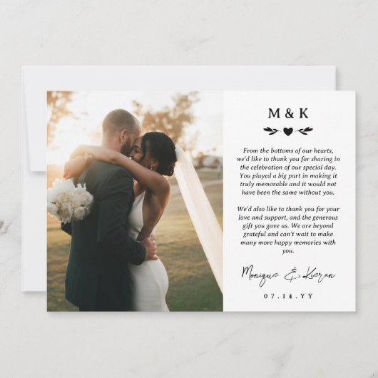 Mariage de message imprimé Coeur et verdure Merci (Devant)