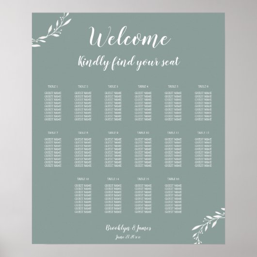 Mariage de mesure élégant Tableau de sièges 20x24 (Devant)