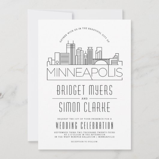 Mariage de Minneapolis | Invitation Skyline stylis (Devant)