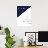 Mariage de Monogramme blanc bleu marine Affiche de (Bureau à domicile)