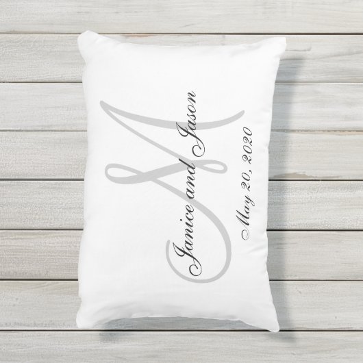 Mariage de monogramme blanc gris Coussin (Dos (Vertical))