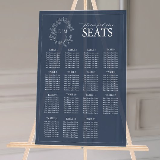Mariage de Monogramme de la Marine Blue Leafy Cres