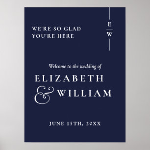 Mariage de Monogramme moderne bleu marine Affiche