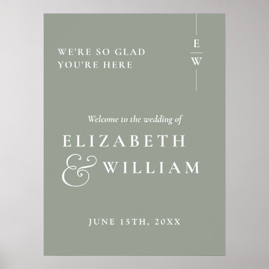 Mariage de Monogramme moderne Sage Green Affiche d (Devant)