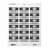 Mariage de monogramme noir blanc Damask Étiquettes (Feuille entière)