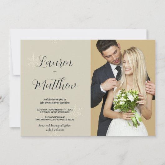 Mariage de neige beige Invitations avec photo (Devant)