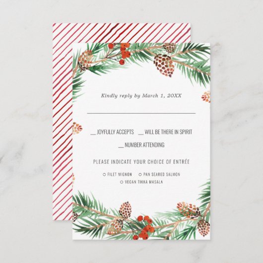 Mariage de Noël | Aquarelle RSVP avec choix de rep (Devant / Derrière)