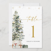 Mariage de Noël Pine Tree Carte Numéro de table (Devant)