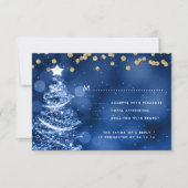 Mariage de Noël RSVP Sparkle Tree Gold Blue (Devant)